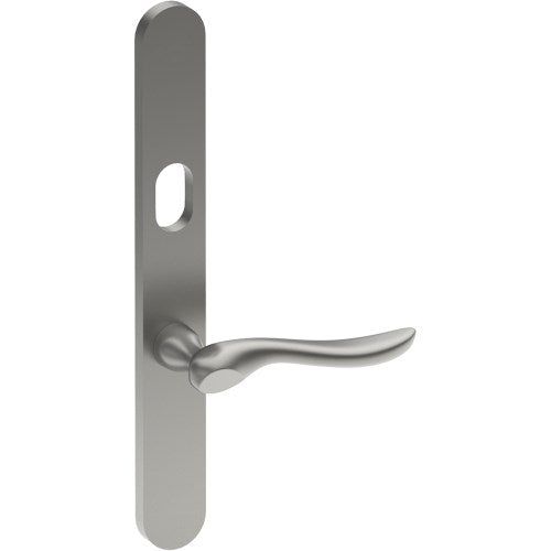 CATALONA Door Handle on B01 EXTERNAL Australian Standard Backplate with Cylinder Hole, Concealed Fixing (Half Set) 64mm CTC in Satin Stainless