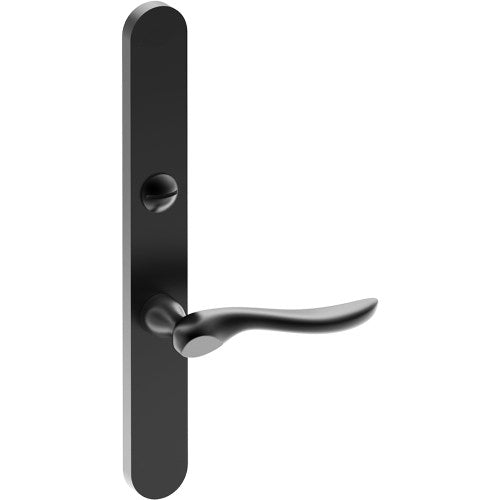 CATALONA Door Handle on B01 EXTERNAL Australian Standard Backplate with Emergency Release, Concealed Fixing (Half Set) 64mm CTC in Black Teflon