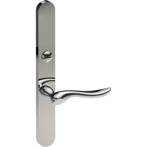 CATALONA Door Handle on B01 EXTERNAL Australian Standard Backplate with Emergency Release, Concealed Fixing (Half Set) 64mm CTC in Polished Stainless