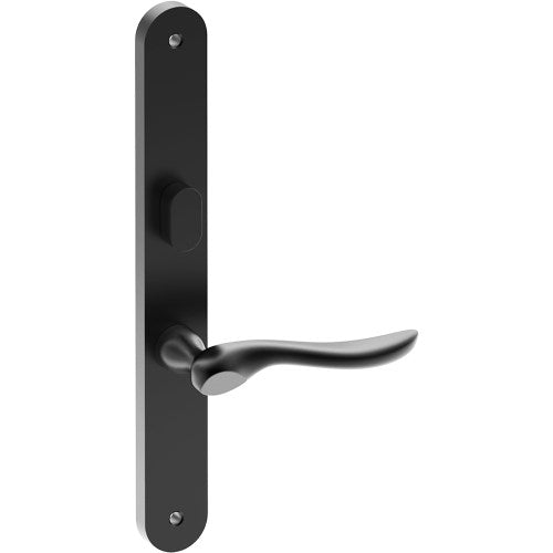 CATALONA Door Handle on B01 INTERNAL Australian Standard Backplate with Privacy Turn, Visible Fixing (Half Set) 64mm CTC in Black Teflon