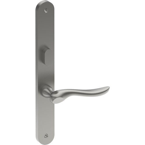 CATALONA Door Handle on B01 INTERNAL Australian Standard Backplate with Privacy Turn, Visible Fixing (Half Set) 64mm CTC in Satin Stainless