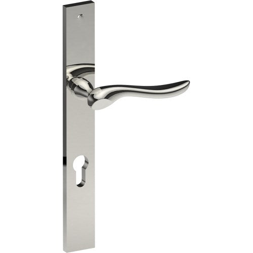 CATALONA Door Handle on B02 EXTERNAL European Standard Backplate with Cylinder Hole, Concealed Fixing (Half Set) 85mm CTC in Polished Stainless