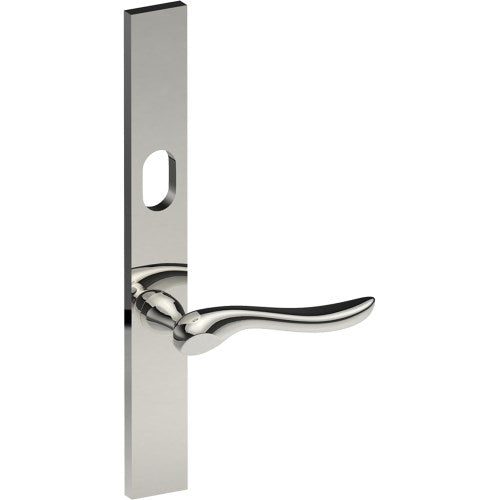 CATALONA Door Handle on B02 EXTERNAL Australian Standard Backplate with Cylinder Hole, Concealed Fixing (Half Set) 64mm CTC in Polished Stainless