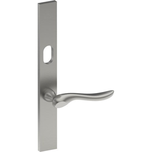 CATALONA Door Handle on B02 EXTERNAL Australian Standard Backplate with Cylinder Hole, Concealed Fixing (Half Set) 64mm CTC in Satin Stainless