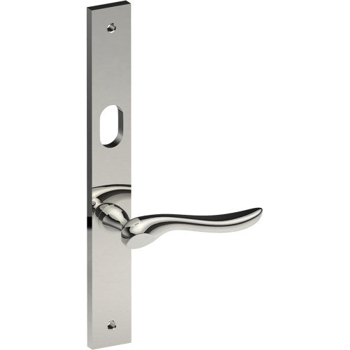 CATALONA Door Handle on B02 INTERNAL Australian Standard Backplate with Cylinder Hole, Visible Fixing (Half Set) 64mm CTC in Polished Stainless
