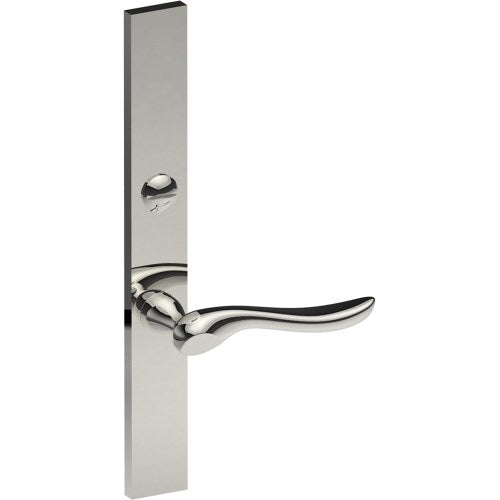 CATALONA Door Handle on B02 EXTERNAL Australian Standard Backplate with Emergency Release, Concealed Fixing (Half Set) 64mm CTC in Polished Stainless