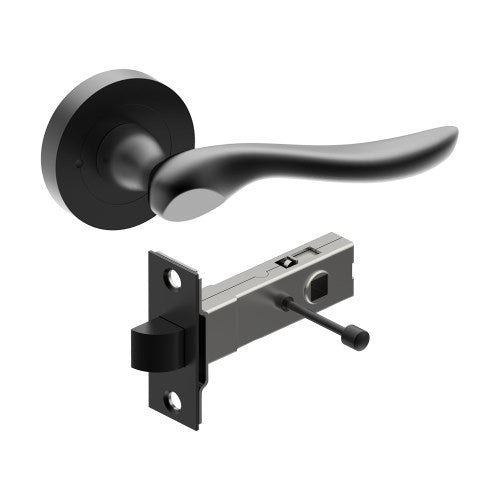 CATALONA Door Handles on Ø52mm Integrated Privacy Rose inc. Latch in Black Teflon