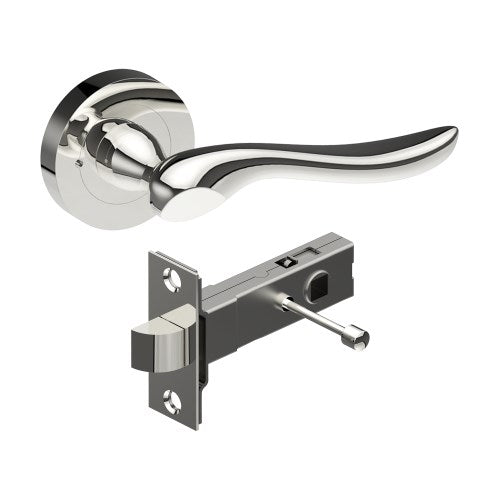 CATALONA Door Handles on Ø52mm Integrated Privacy Rose inc. Latch in Polished Stainless