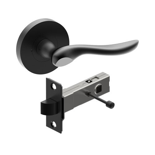 CATALONA Door Handles on Ø65mm Integrated Privacy Rose inc. Latch in Black Teflon