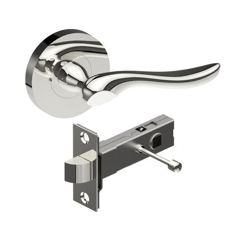 CATALONA Door Handles on Ø65mm Integrated Privacy Rose inc. Latch in Polished Stainless