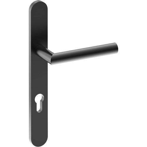 CETINA Door Handle on B01 EXTERNAL European Standard Backplate with Cylinder Hole, Concealed Fixing (Half Set) 85mm CTC in Black Teflon