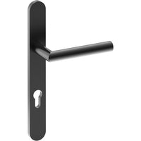 CETINA Door Handle on B01 EXTERNAL European Standard Backplate with Cylinder Hole, Concealed Fixing (Half Set) 85mm CTC in Black Teflon