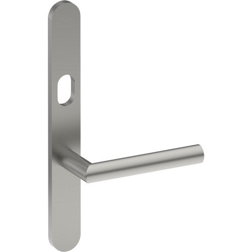 CETINA Door Handle on B01 EXTERNAL Australian Standard Backplate with Cylinder Hole, Concealed Fixing (Half Set) 64mm CTC in Satin Stainless