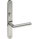 CETINA Door Handle on B01 INTERNAL Australian Standard Backplate with Privacy Turn, Visible Fixing (Half Set) 64mm CTC in Polished Stainless