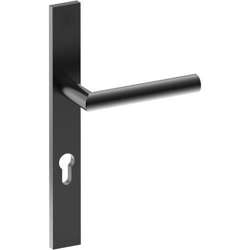 CETINA Door Handle on B02 EXTERNAL European Standard Backplate with Cylinder Hole, Concealed Fixing (Half Set) 85mm CTC in Black Teflon