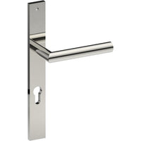 CETINA Door Handle on B02 EXTERNAL European Standard Backplate with Cylinder Hole, Concealed Fixing (Half Set) 85mm CTC in Polished Stainless