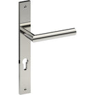 CETINA Door Handle on B02 INTERNAL European Standard Backplate with Cylinder Hole, Visible Fixing (Half Set) 85mm CTC in Polished Stainless