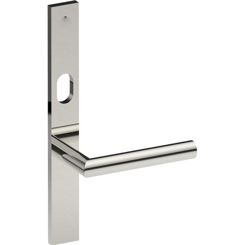 CETINA Door Handle on B02 EXTERNAL Australian Standard Backplate with Cylinder Hole, Concealed Fixing (Half Set) 64mm CTC in Polished Stainless