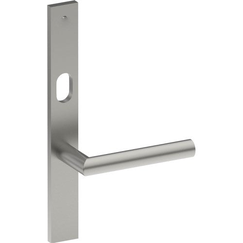 CETINA Door Handle on B02 EXTERNAL Australian Standard Backplate with Cylinder Hole, Concealed Fixing (Half Set) 64mm CTC in Satin Stainless