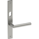 CETINA Door Handle on B02 INTERNAL Australian Standard Backplate with Cylinder Hole, Visible Fixing (Half Set) 64mm CTC in Satin Stainless