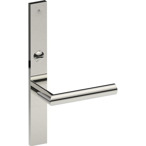 CETINA Door Handle on B02 EXTERNAL Australian Standard Backplate with Emergency Release, Concealed Fixing (Half Set) 64mm CTC in Polished Stainless