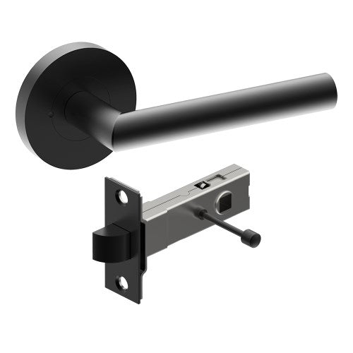 CETINA Door Handles on Ø65mm Integrated Privacy Rose inc. Latch in Black Teflon