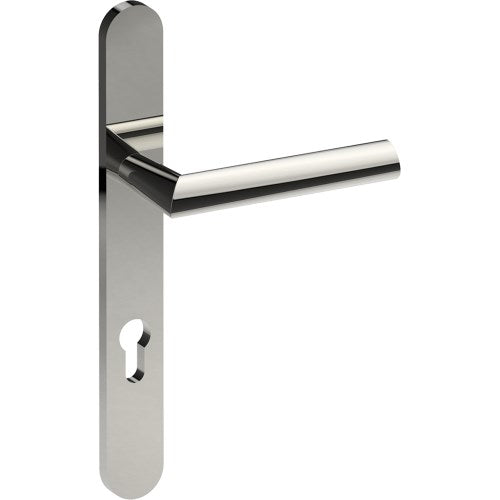 COMO Door Handle on B01 EXTERNAL European Standard Backplate with Cylinder Hole, Concealed Fixing (Half Set) 85mm CTC in Polished Stainless