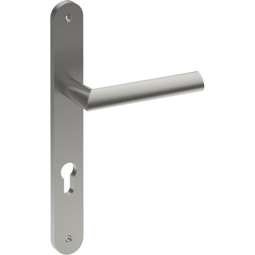 COMO Door Handle on B01 INTERNAL European Standard Backplate with Cylinder Hole, Visible Fixing (Half Set) 85mm CTC in Satin Stainless