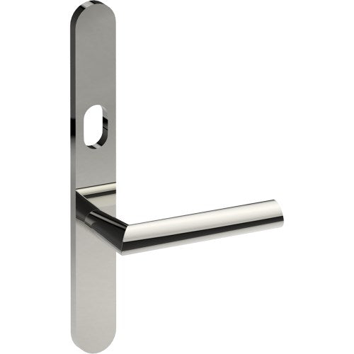 COMO Door Handle on B01 EXTERNAL Australian Standard Backplate with Cylinder Hole, Concealed Fixing (Half Set) 64mm CTC in Polished Stainless