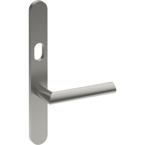 COMO Door Handle on B01 EXTERNAL Australian Standard Backplate with Cylinder Hole, Concealed Fixing (Half Set) 64mm CTC in Satin Stainless