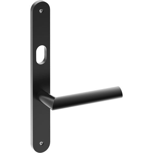 COMO Door Handle on B01 INTERNAL Australian Standard Backplate with Cylinder Hole, Visible Fixing (Half Set) 64mm CTC in Black Teflon