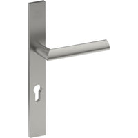 COMO Door Handle on B02 EXTERNAL European Standard Backplate with Cylinder Hole, Concealed Fixing (Half Set) 85mm CTC in Satin Stainless