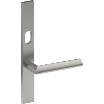 COMO Door Handle on B02 EXTERNAL Australian Standard Backplate with Cylinder Hole, Concealed Fixing (Half Set) 64mm CTC in Satin Stainless