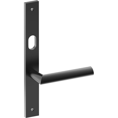 COMO Door Handle on B02 INTERNAL Australian Standard Backplate with Cylinder Hole, Visible Fixing (Half Set) 64mm CTC in Black Teflon