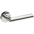 Stainless steel COMO door handle by Style Finish Doorware mounted on a door with a sleek, modern design.