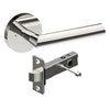 COMO Door Handles on Ø65mm Integrated Privacy Rose inc. Latch in Polished Stainless