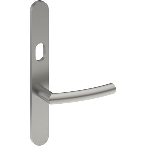CURVE Door Handle on B01 EXTERNAL Australian Standard Backplate with Cylinder Hole, Concealed Fixing (Half Set) 64mm CTC in Satin Stainless
