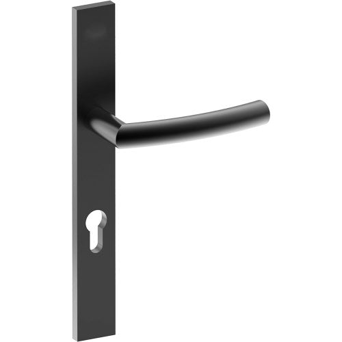 CURVE Door Handle on B02 EXTERNAL European Standard Backplate with Cylinder Hole, Concealed Fixing (Half Set) 85mm CTC in Black Teflon