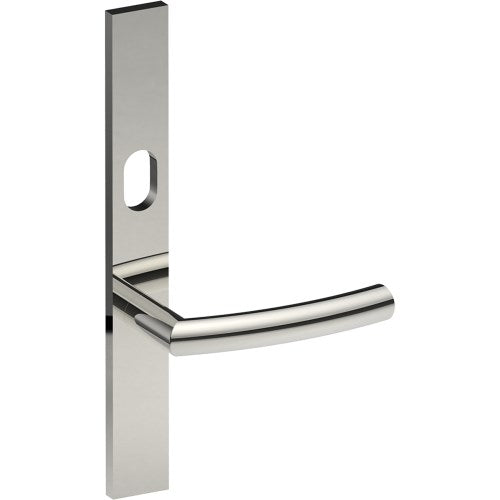 CURVE Door Handle on B02 EXTERNAL Australian Standard Backplate with Cylinder Hole, Concealed Fixing (Half Set) 64mm CTC in Polished Stainless