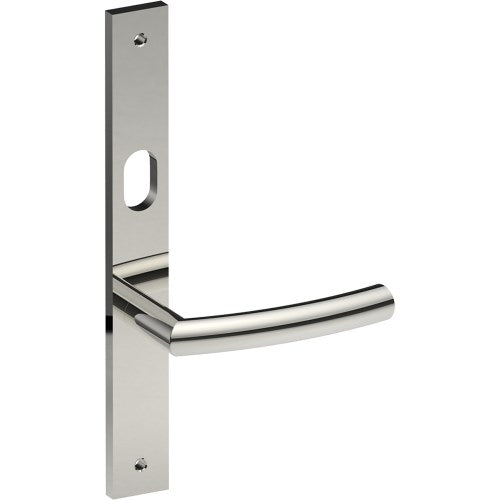 CURVE Door Handle on B02 INTERNAL Australian Standard Backplate with Cylinder Hole, Visible Fixing (Half Set) 64mm CTC in Polished Stainless