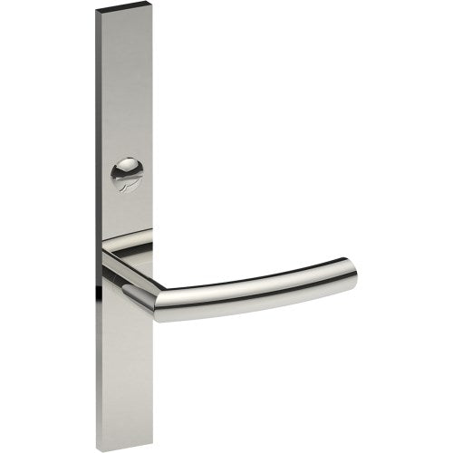 CURVE Door Handle on B02 EXTERNAL Australian Standard Backplate with Emergency Release, Concealed Fixing (Half Set) 64mm CTC in Polished Stainless