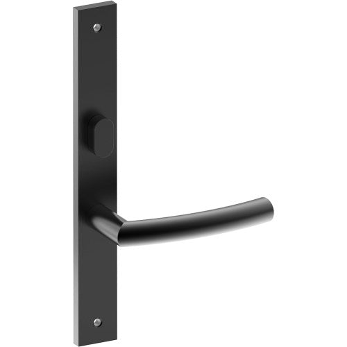 CURVE Door Handle on B02 INTERNAL Australian Standard Backplate with Privacy Turn, Visible Fixing (Half Set) 64mm CTC in Black Teflon
