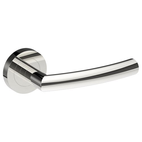 CURVE Door Handles on Ø52mm Rose (Latch/Lock Sold Separately) in Polished Stainless