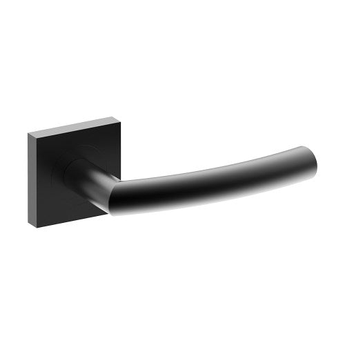 CURVE Door Handles on Square Rose Concealed Fix Rose (Latch/Lock Sold Seperately) in Black Teflon