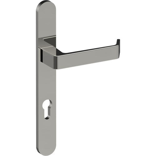 DIJON Door Handle on B01 EXTERNAL European Standard Backplate with Cylinder Hole, Concealed Fixing (Half Set) 85mm CTC in Polished Stainless