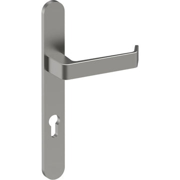 DIJON Door Handle on B01 EXTERNAL European Standard Backplate with Cylinder Hole, Concealed Fixing (Half Set) 85mm CTC in Satin Stainless