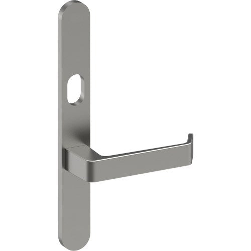 DIJON Door Handle on B01 EXTERNAL Australian Standard Backplate with Cylinder Hole, Concealed Fixing (Half Set) 64mm CTC in Satin Stainless