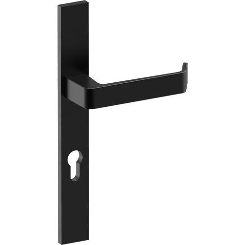 DIJON Door Handle on B02 EXTERNAL European Standard Backplate with Cylinder Hole, Concealed Fixing (Half Set) 85mm CTC in Black Teflon