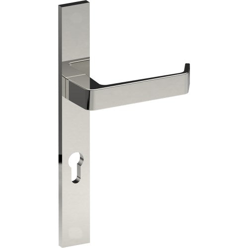DIJON Door Handle on B02 EXTERNAL European Standard Backplate with Cylinder Hole, Concealed Fixing (Half Set) 85mm CTC in Polished Stainless