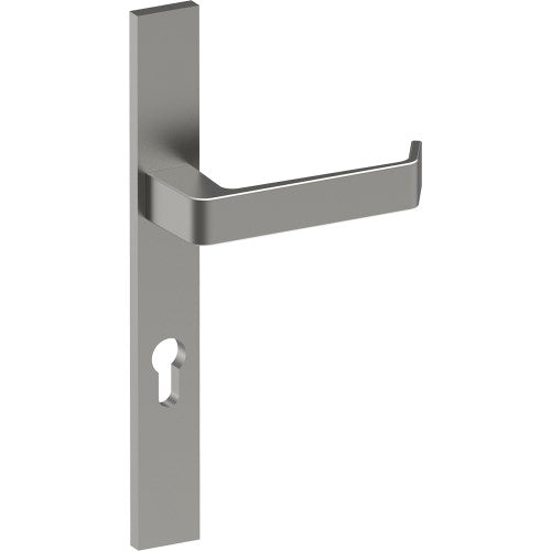 DIJON Door Handle on B02 EXTERNAL European Standard Backplate with Cylinder Hole, Concealed Fixing (Half Set) 85mm CTC in Satin Stainless